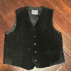 Watershed leather vest black side like leather with silky back adjustable back